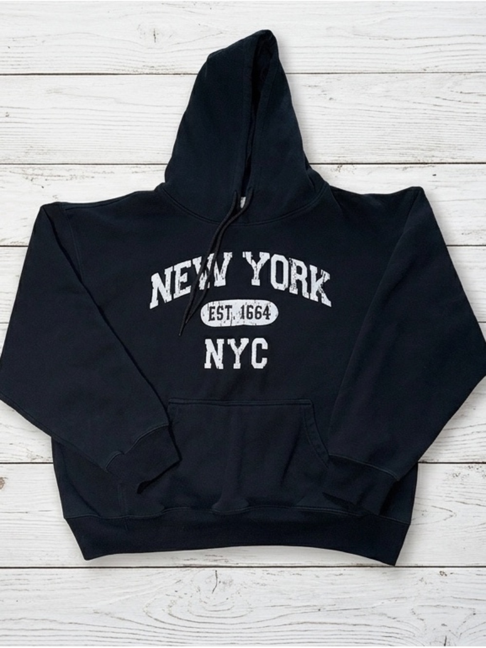 Torkia Apparel Women’s New York Black Hoodie NYC Varsity Pullover Sweatshirt L